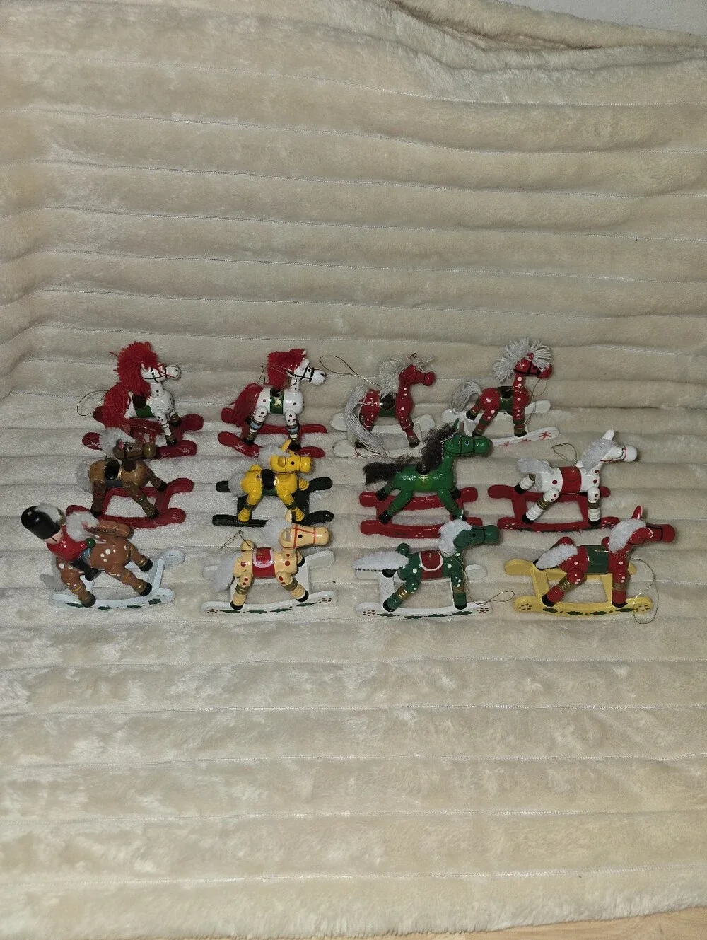 12 Vintage wooden Rocking Horse Christmas Ornaments